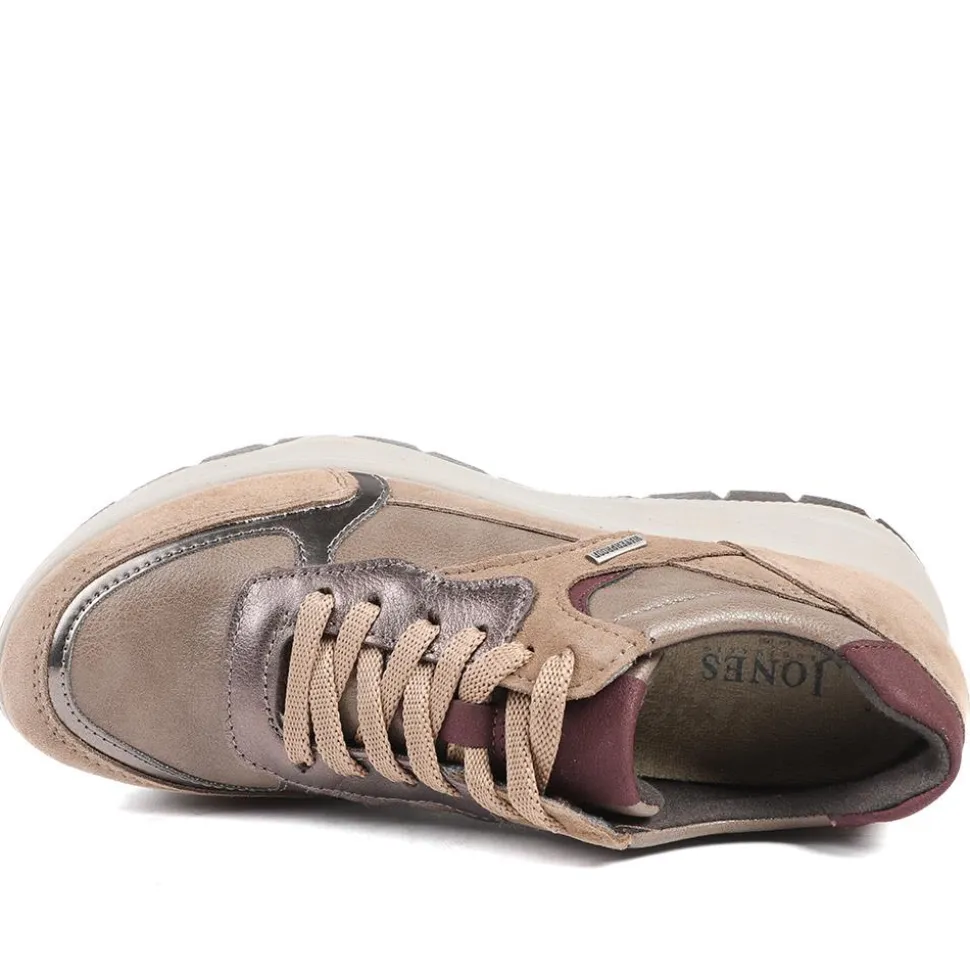 Adelia Wide Fit Leather Lace Up Trainers - Beige Multi