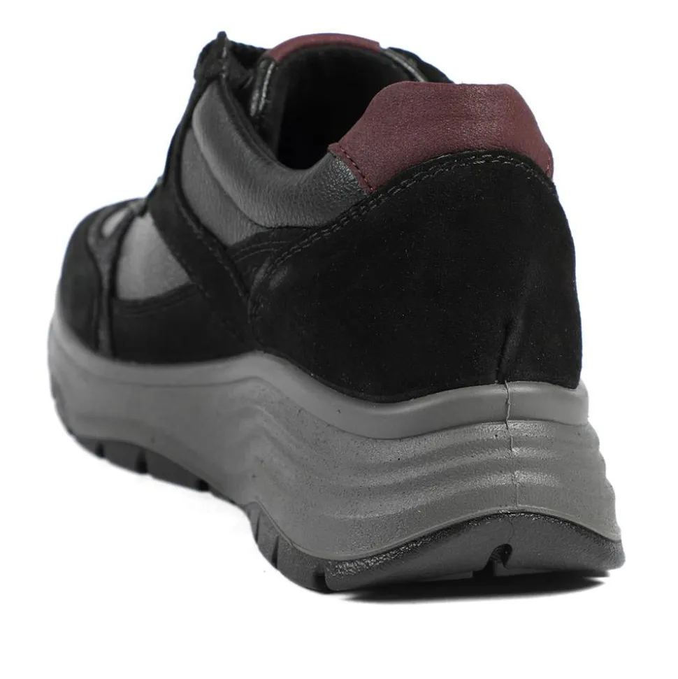 Adelia Wide Fit Leather Lace Up Trainers - Black Multi