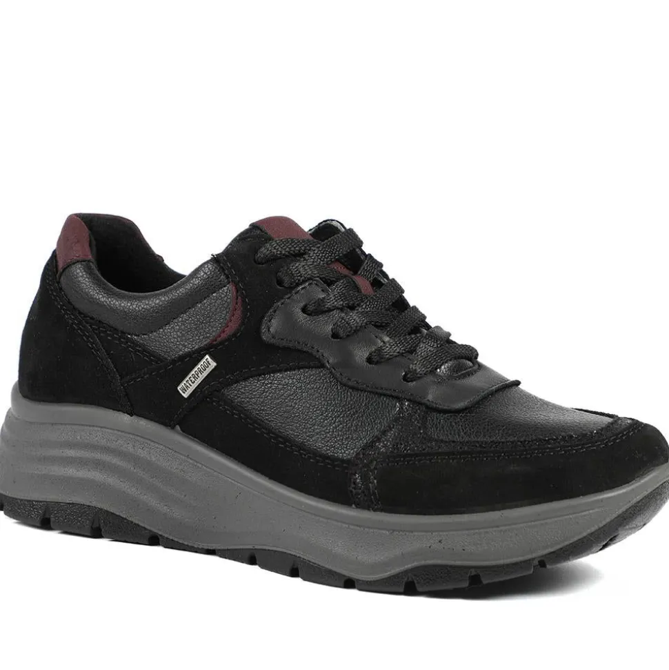 Adelia Wide Fit Leather Lace Up Trainers - Black Multi