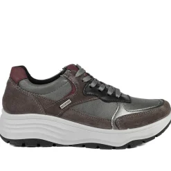 Adelia Wide Fit Leather Lace Up Trainers - Grey Multi
