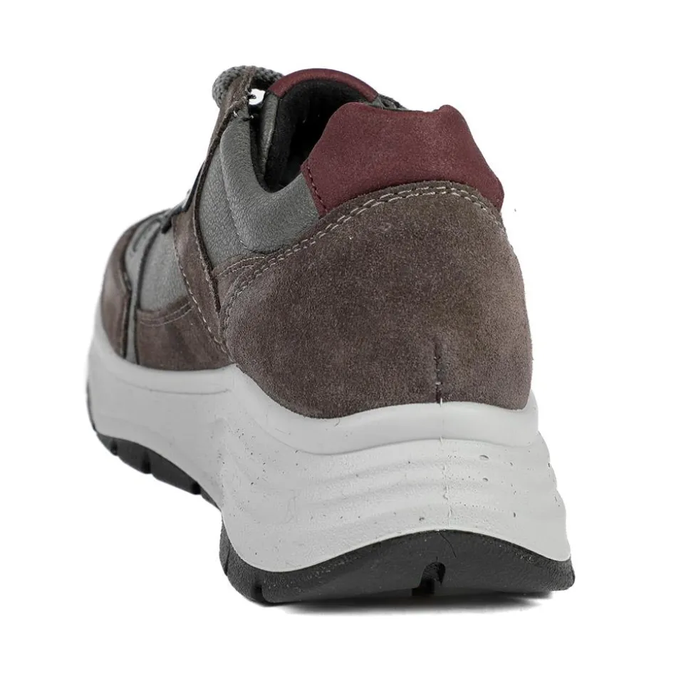 Adelia Wide Fit Leather Lace Up Trainers - Grey Multi