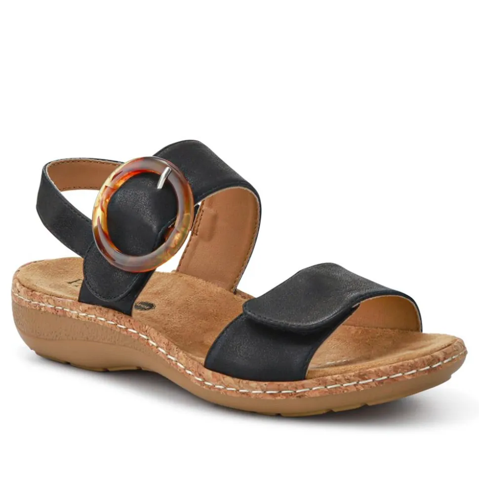 Adjustable Buckle Detail Comfort Sandals - Black