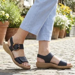 Adjustable Buckle Detail Comfort Sandals - Black