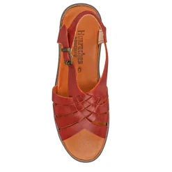 Adjustable-Buckled Leather Sandals - Red