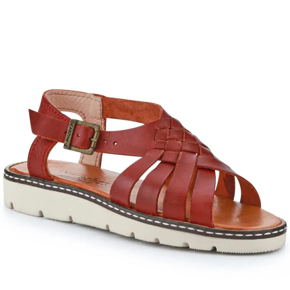 Adjustable-Buckled Leather Sandals - Red