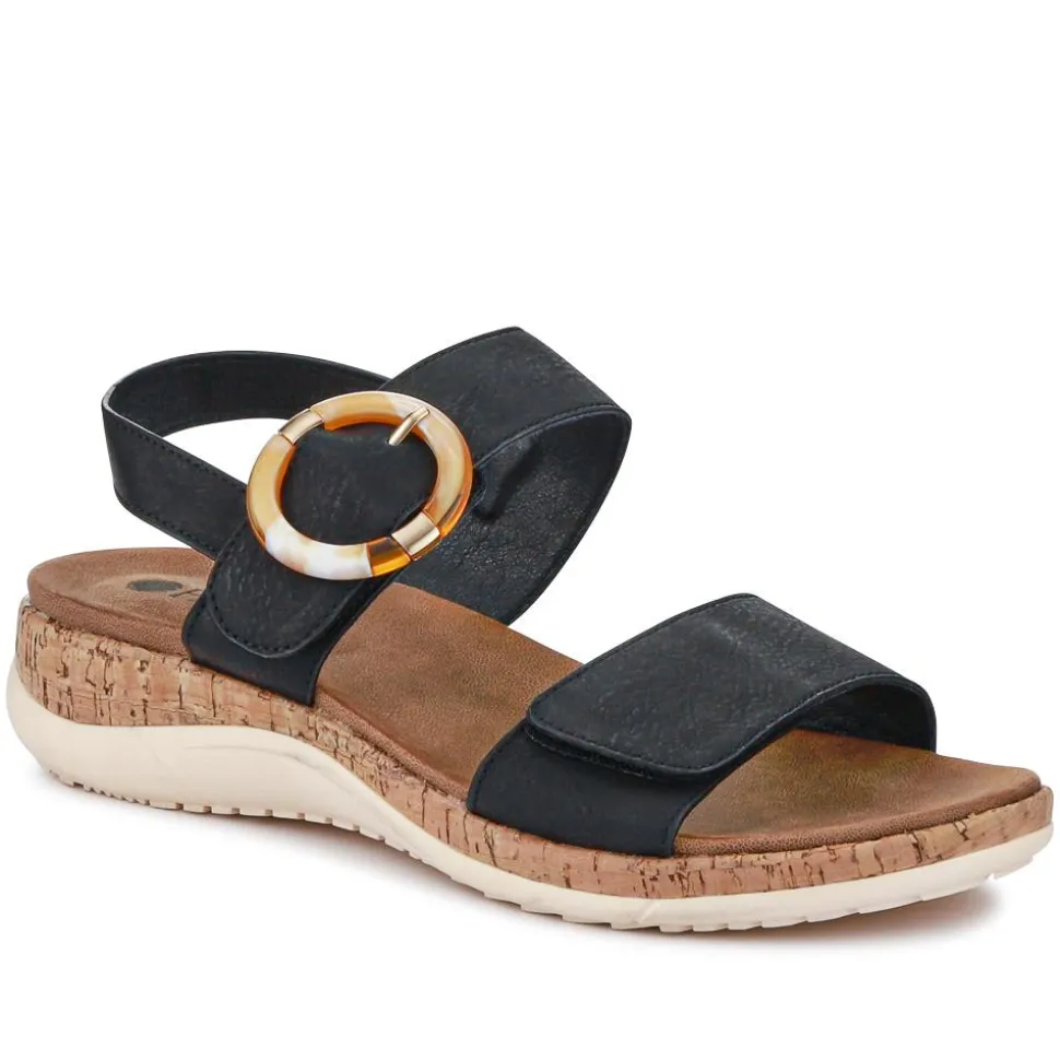 Adjustable Buckle Slingback Comfort Sandals - Black