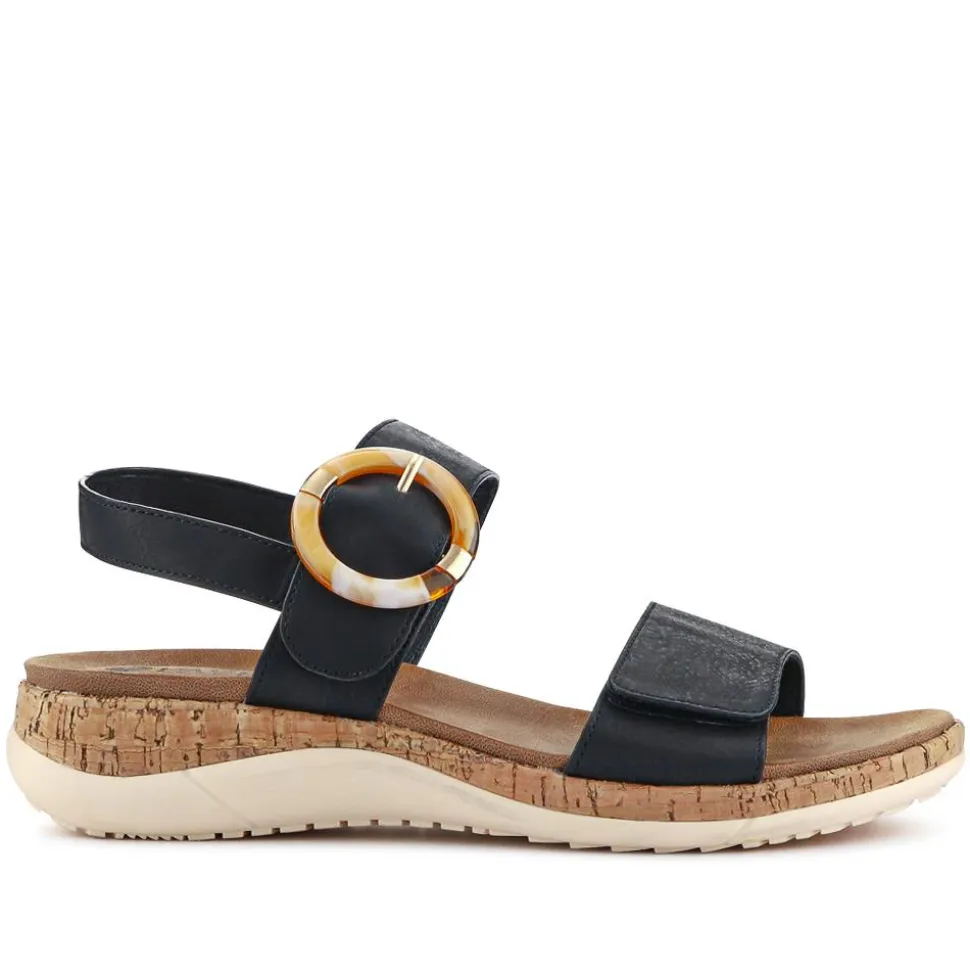 Adjustable Buckle Slingback Comfort Sandals - Black