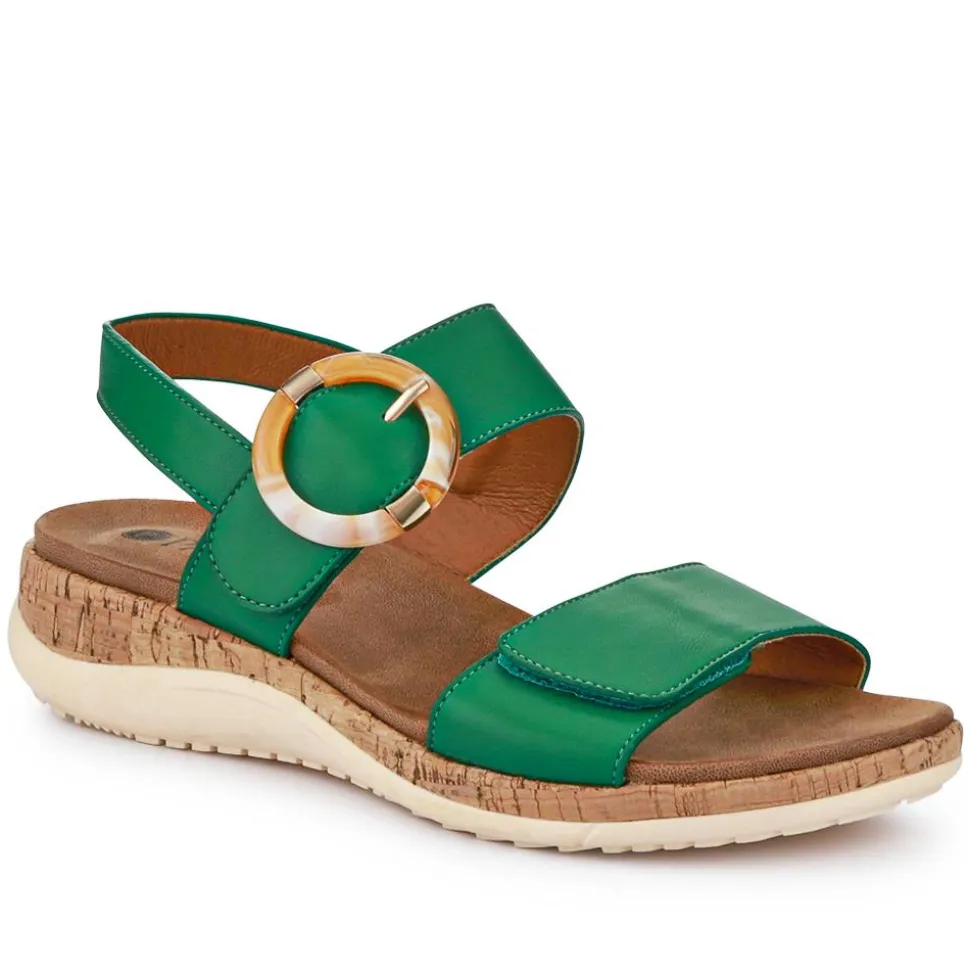 Adjustable Buckle Slingback Comfort Sandals - Green