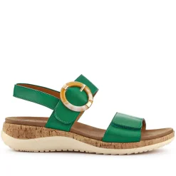 Adjustable Buckle Slingback Comfort Sandals - Green