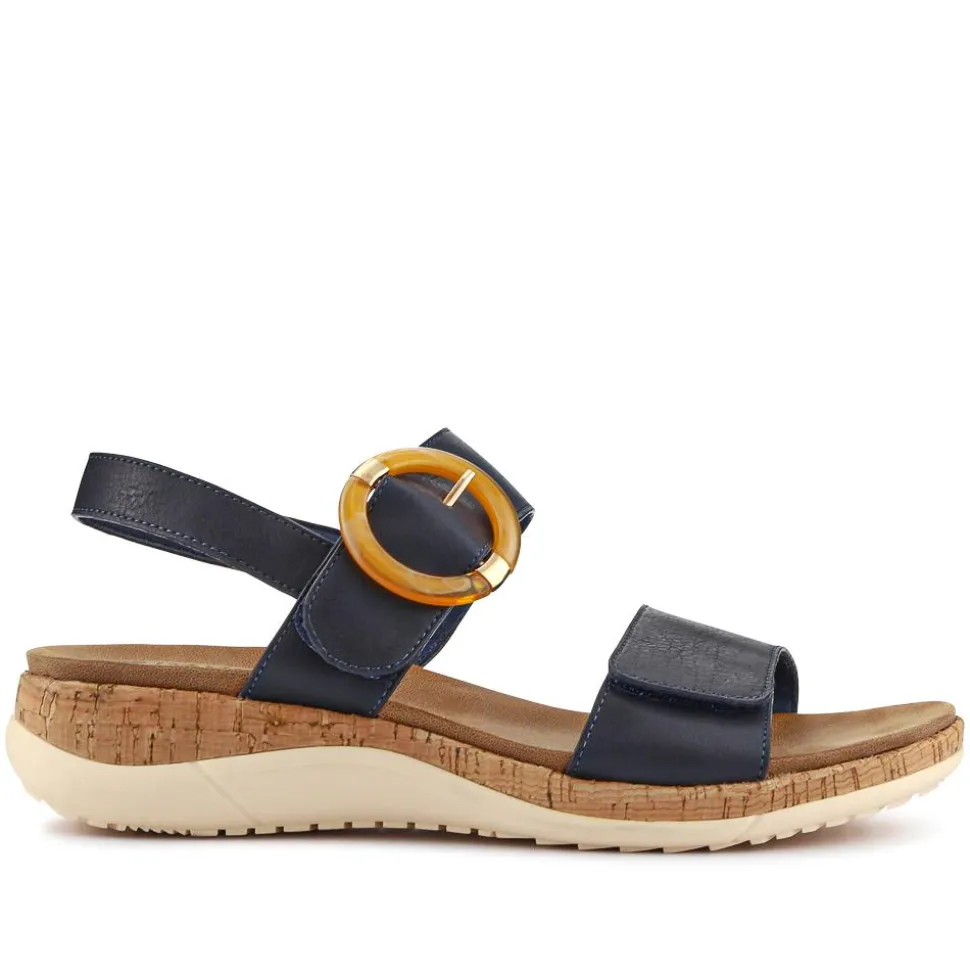Adjustable Buckle Slingback Comfort Sandals - Navy