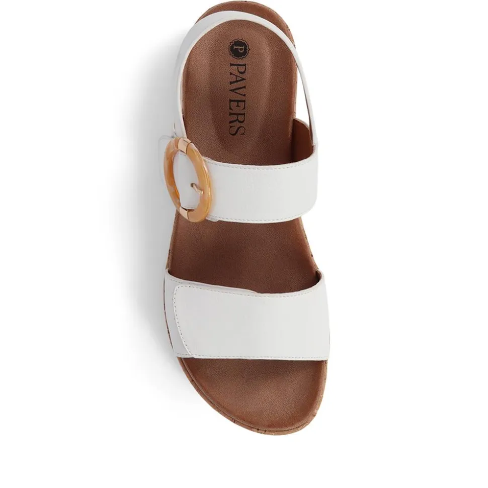 Adjustable Buckle Slingback Comfort Sandals - White