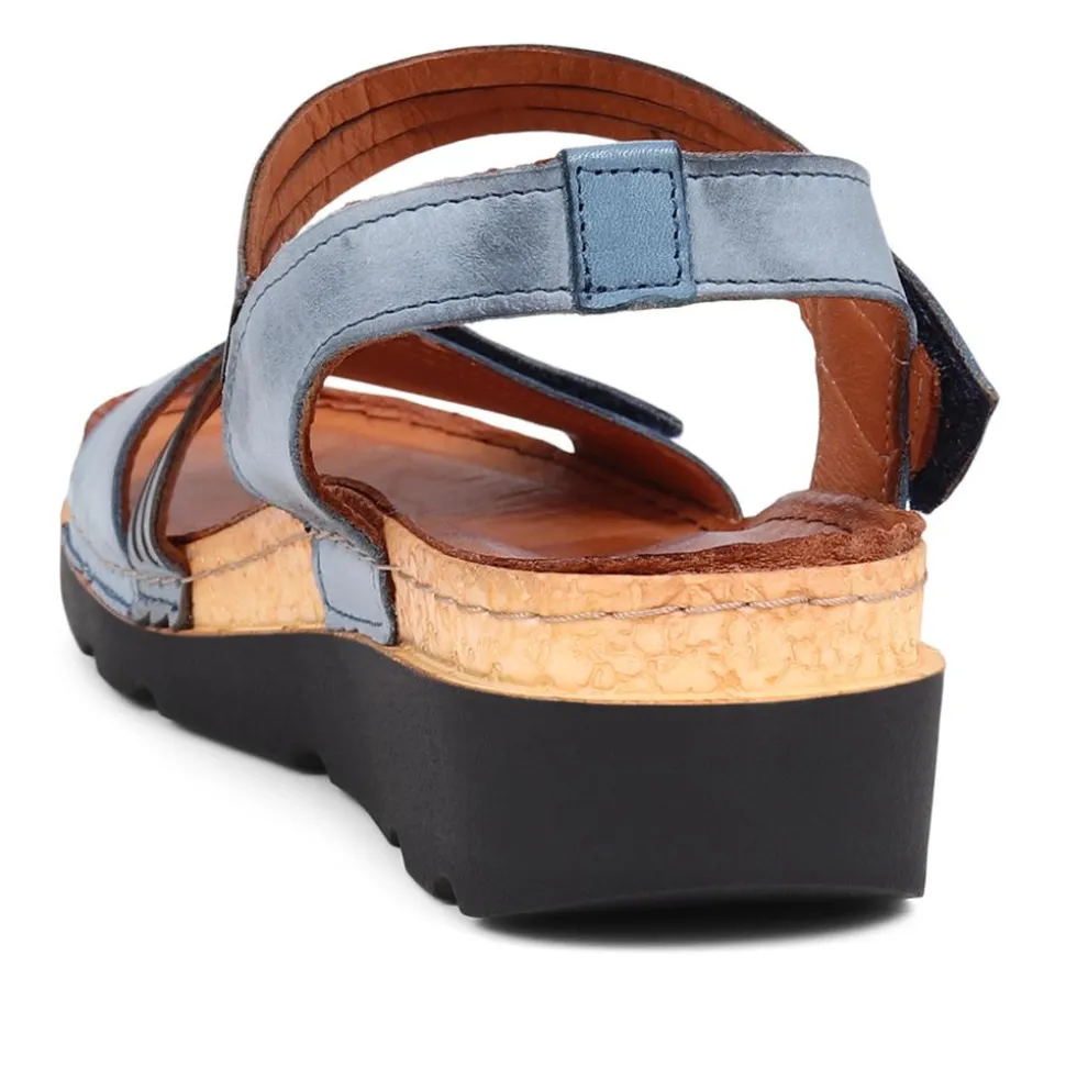 Adjustable Fasten Leather Sandals - Denim