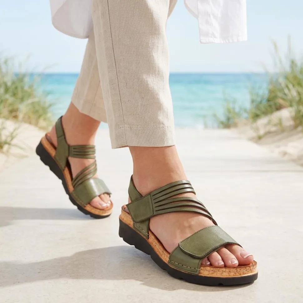 Adjustable Fasten Leather Sandals - Olive