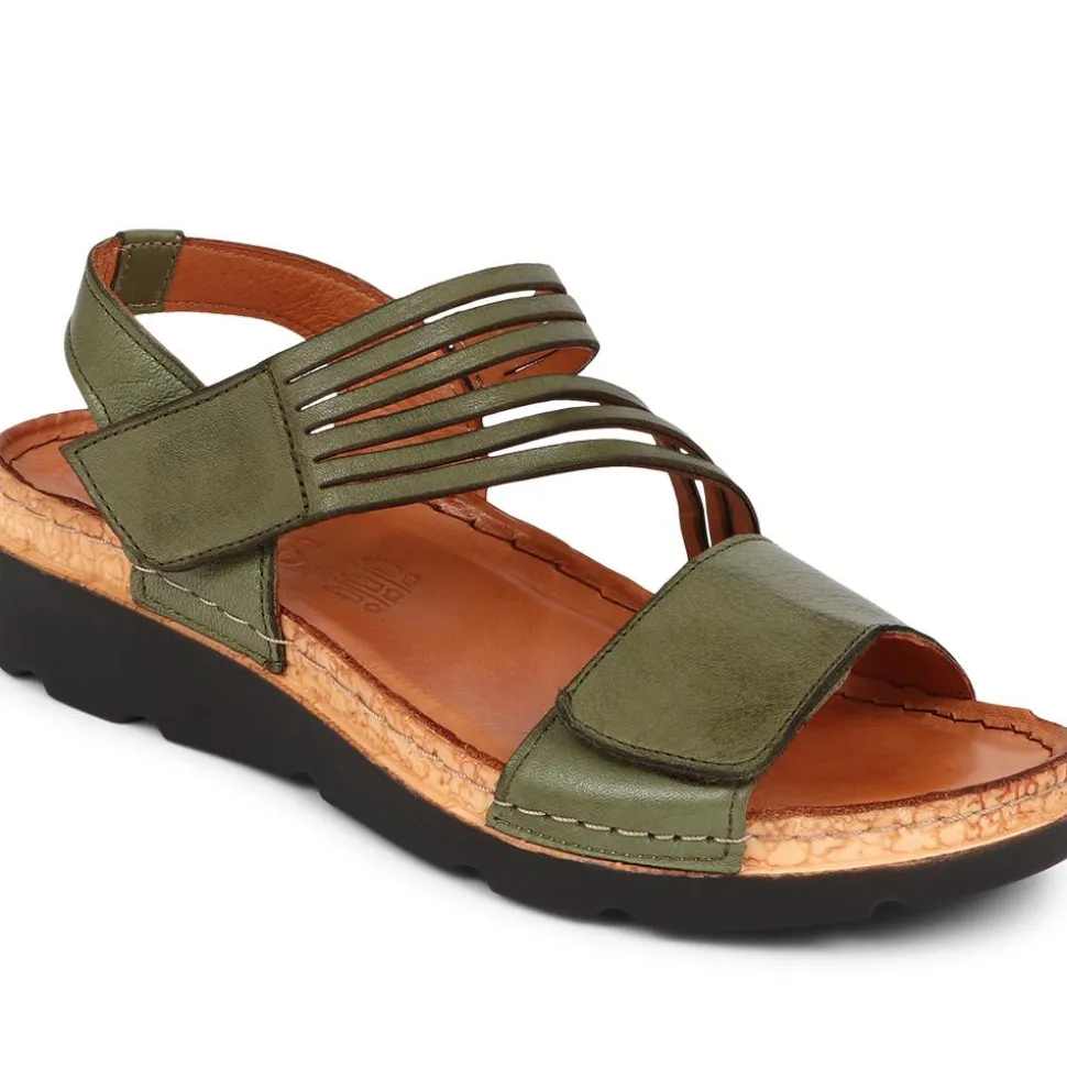 Adjustable Fasten Leather Sandals - Olive