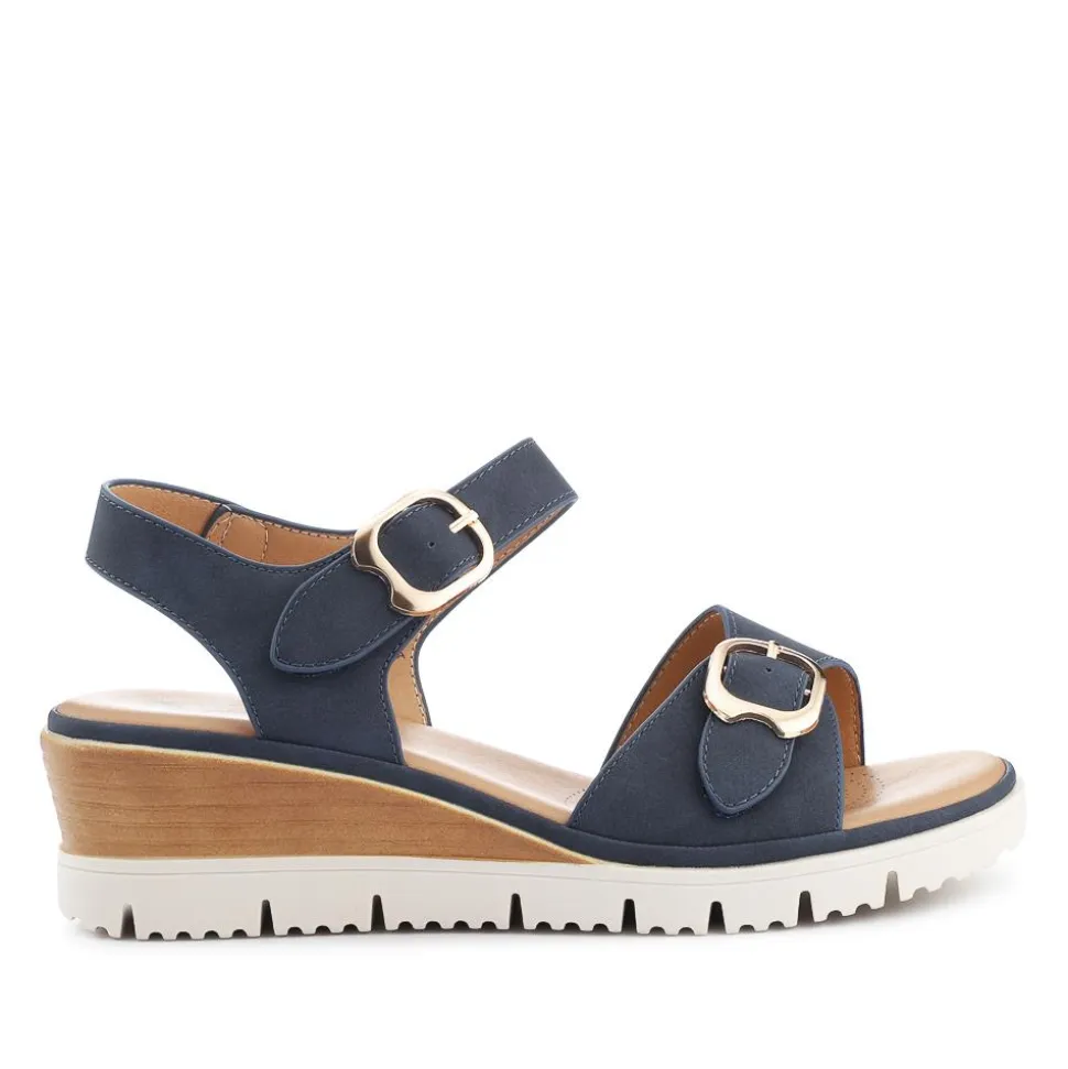 Adjustable Fit Cushioned Sandals - Navy
