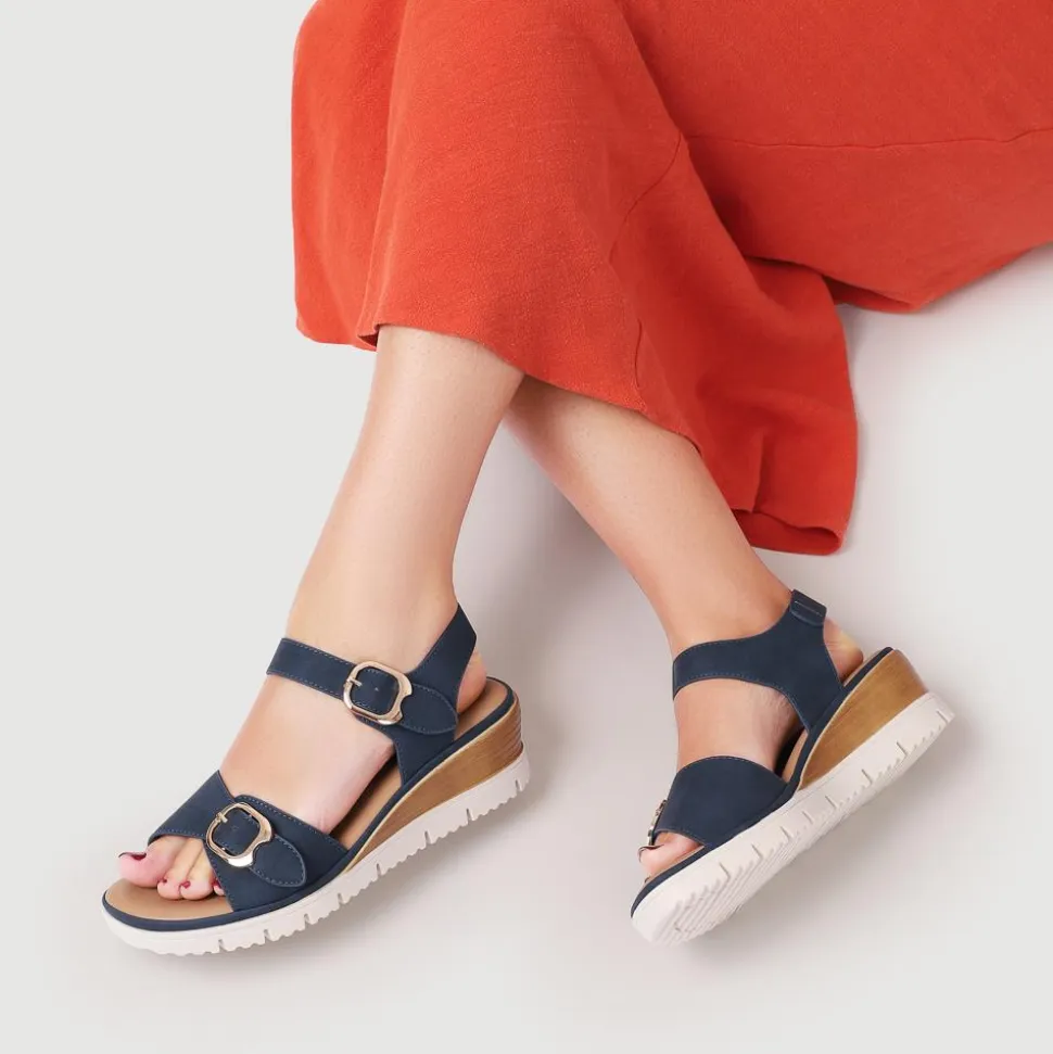 Adjustable Fit Cushioned Sandals - Navy