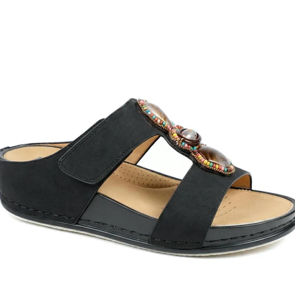 Adjustable Jewelled Strappy Sandals - Black