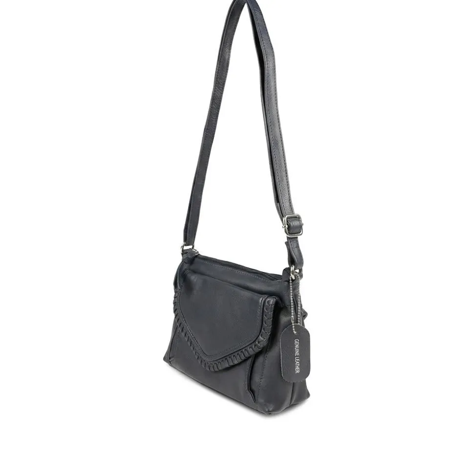 Adjustable Leather Cross Body Bag - Navy