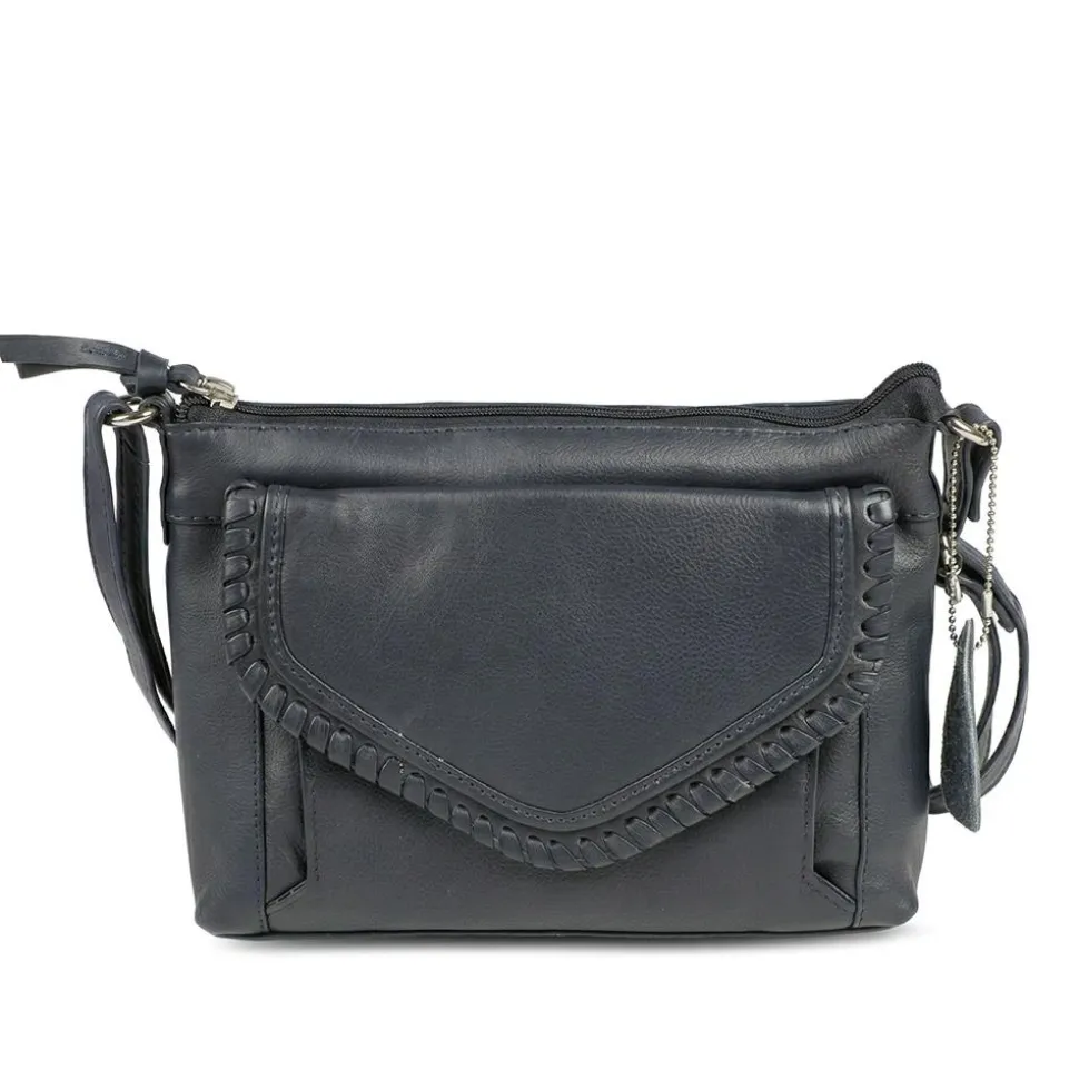 Adjustable Leather Cross Body Bag - Navy