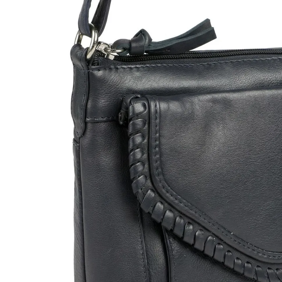Adjustable Leather Cross Body Bag - Navy