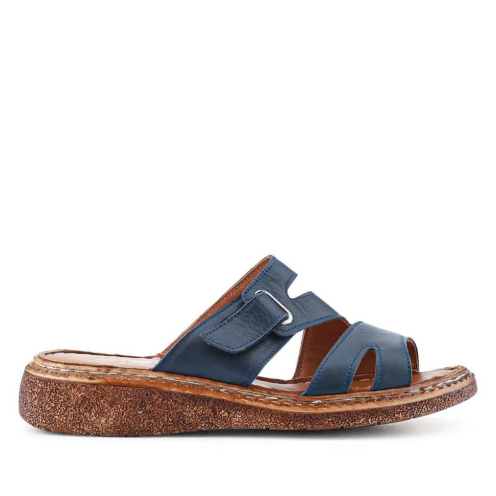 Adjustable Leather Mules - Navy