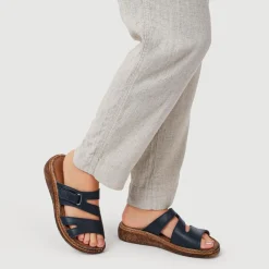 Adjustable Leather Mules - Navy