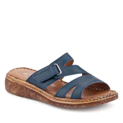 Adjustable Leather Mules - Navy