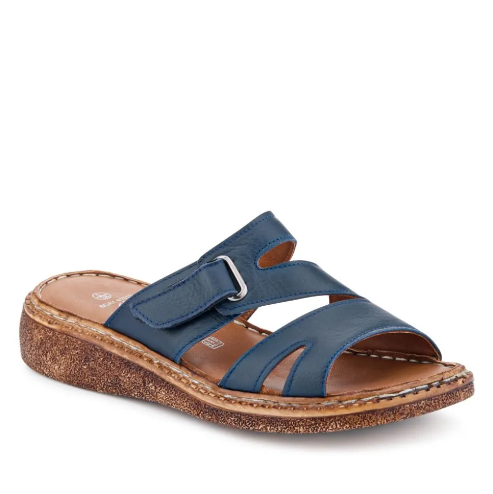 Adjustable Leather Mules - Navy