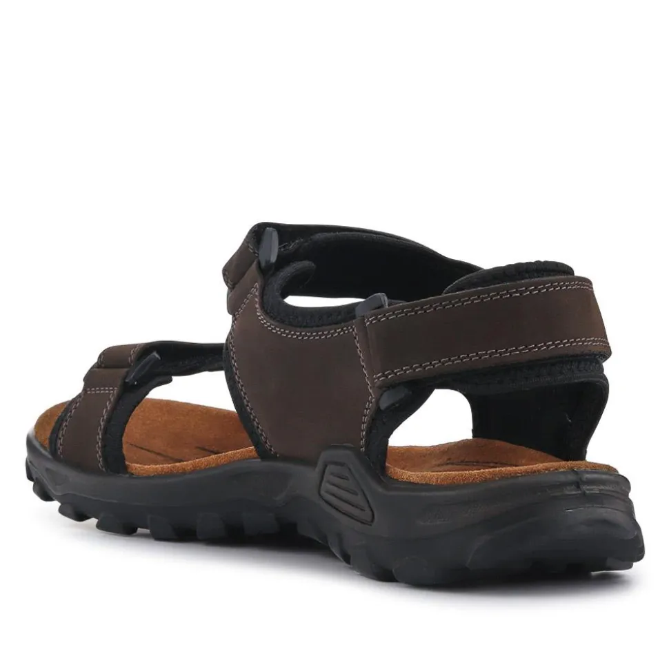 Adjustable Leather Walking Sandals - Dark Brown