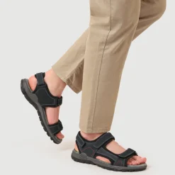 Adjustable Leather Walking Sandals - Navy