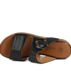 Adjustable Leather Wedge Sandals - Black