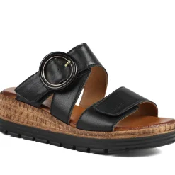 Adjustable Leather Wedge Sandals - Black