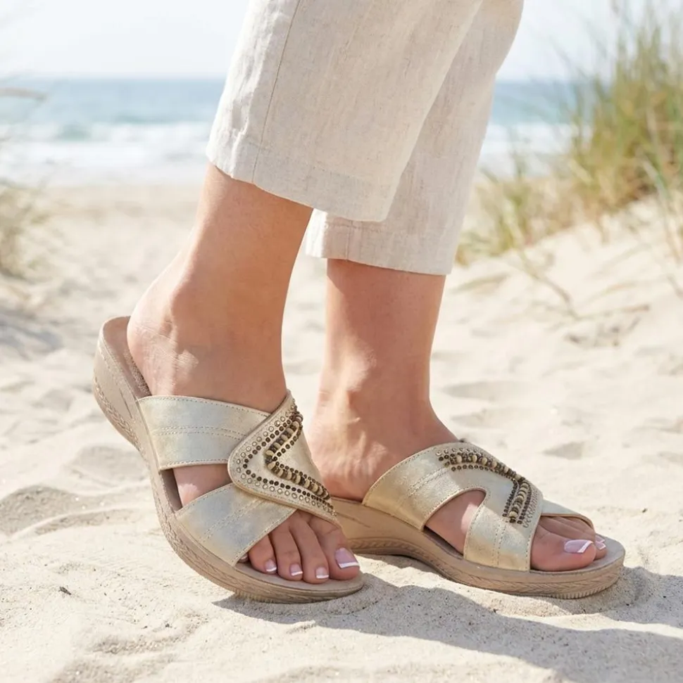 Adjustable Lightweight Mule Sandals - Gold