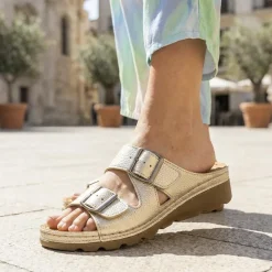 Adjustable Mule Sandals - Soft Gold