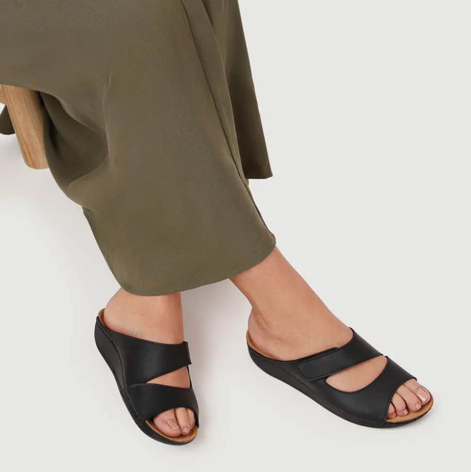Adjustable Touch-Fasten Mules - Black