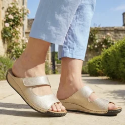 Adjustable Touch-Fasten Mules - Soft Gold