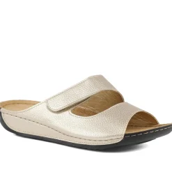 Adjustable Touch-Fasten Mules - Soft Gold