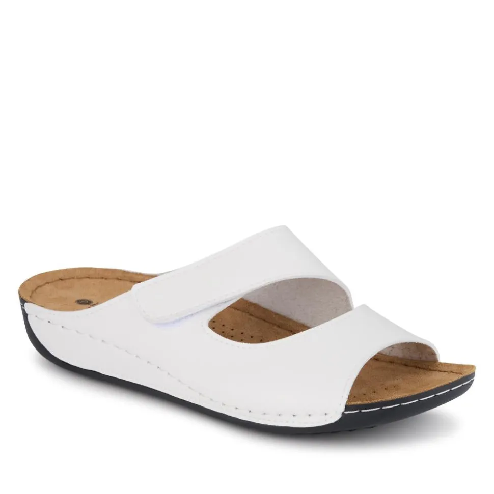 Adjustable Touch-Fasten Mules - White
