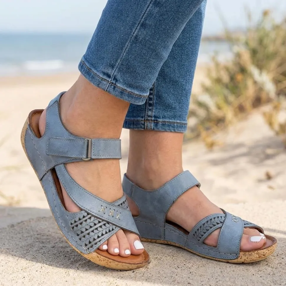 All Leather Adjustable Fasten Sandals - Blue