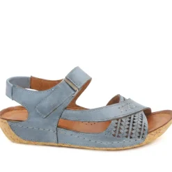 All Leather Adjustable Fasten Sandals - Blue