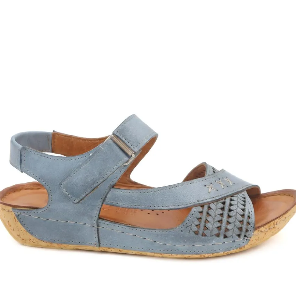 All Leather Adjustable Fasten Sandals - Blue