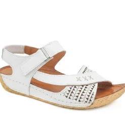All Leather Adjustable Fasten Sandals - White