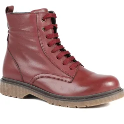 All Leather Block Heel Ankle Boots - Burgundy