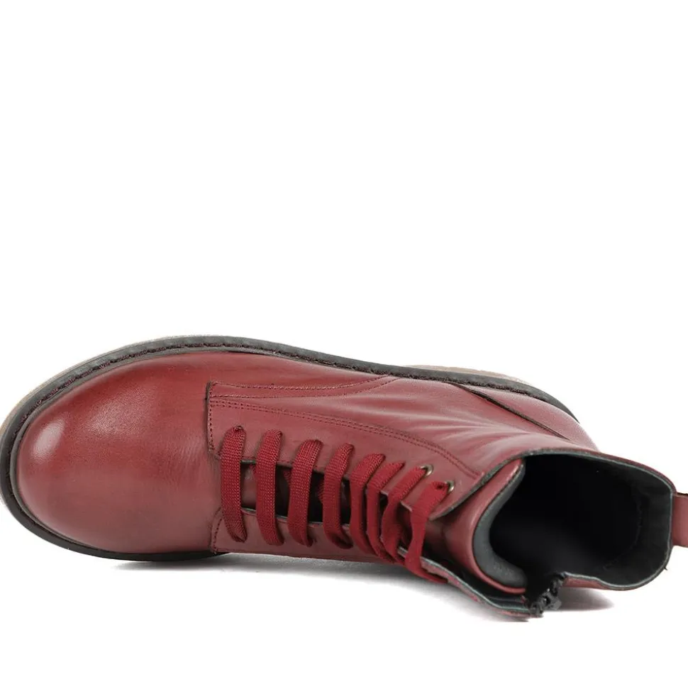 All Leather Block Heel Ankle Boots - Burgundy