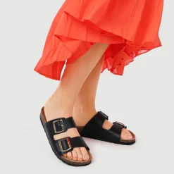 All-Leather Casual Mule Sandals - Black