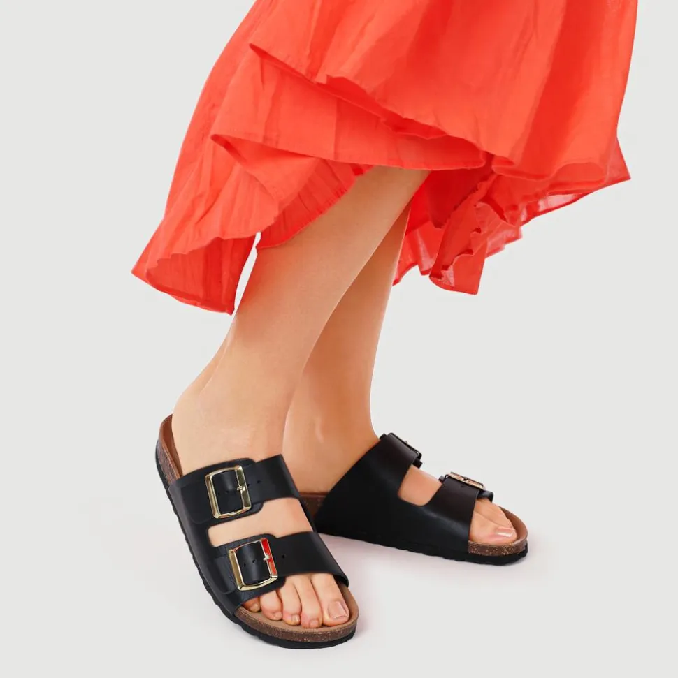 All-Leather Casual Mule Sandals - Black