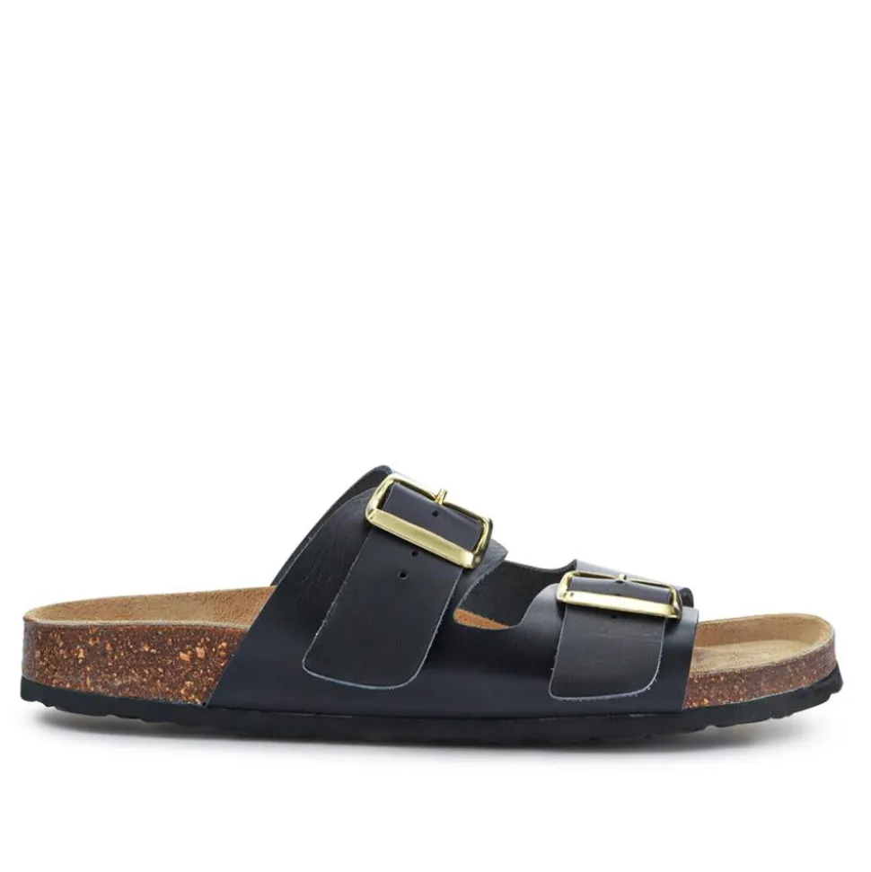 All-Leather Casual Mule Sandals - Black