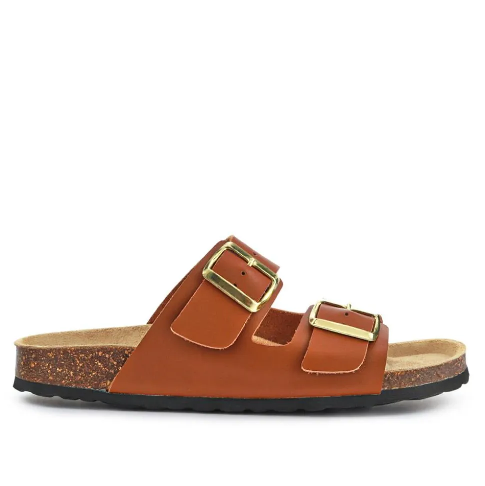 All-Leather Casual Mule Sandals - Tan