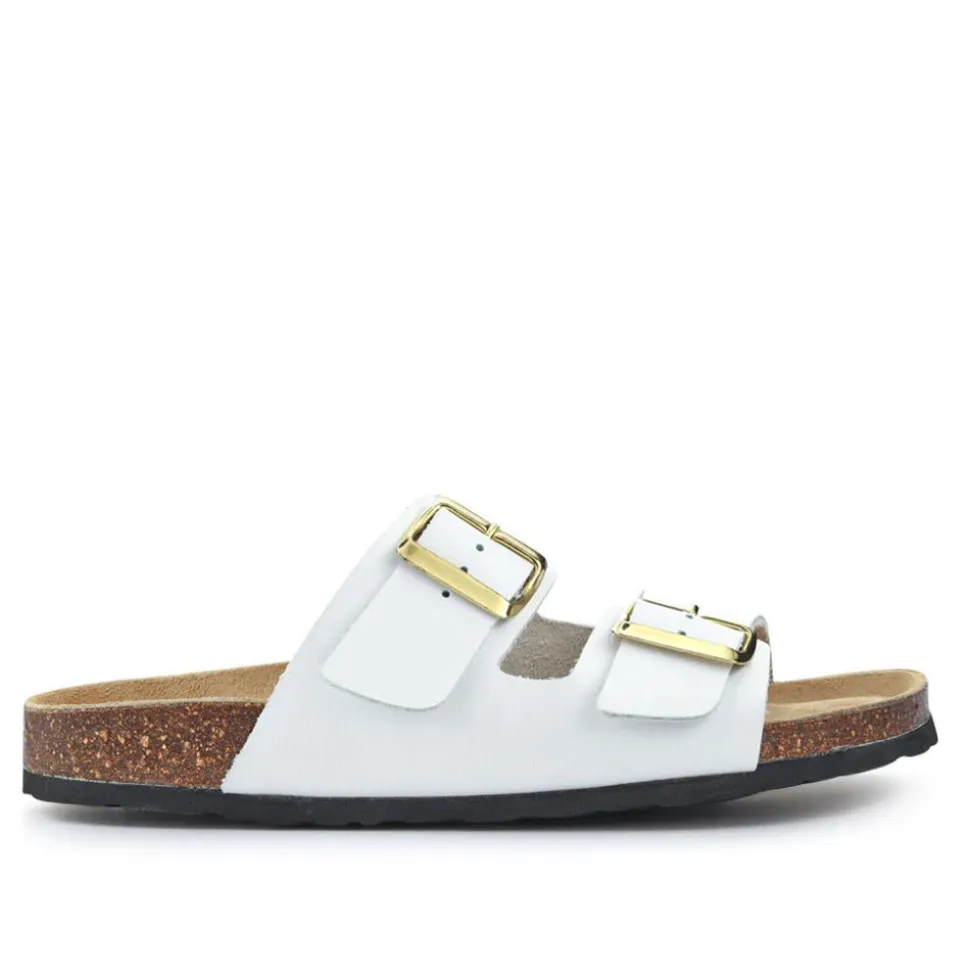 All-Leather Casual Mule Sandals - White