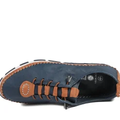 All Leather Lace Up Stitch Detail Shoes - Navy Tan